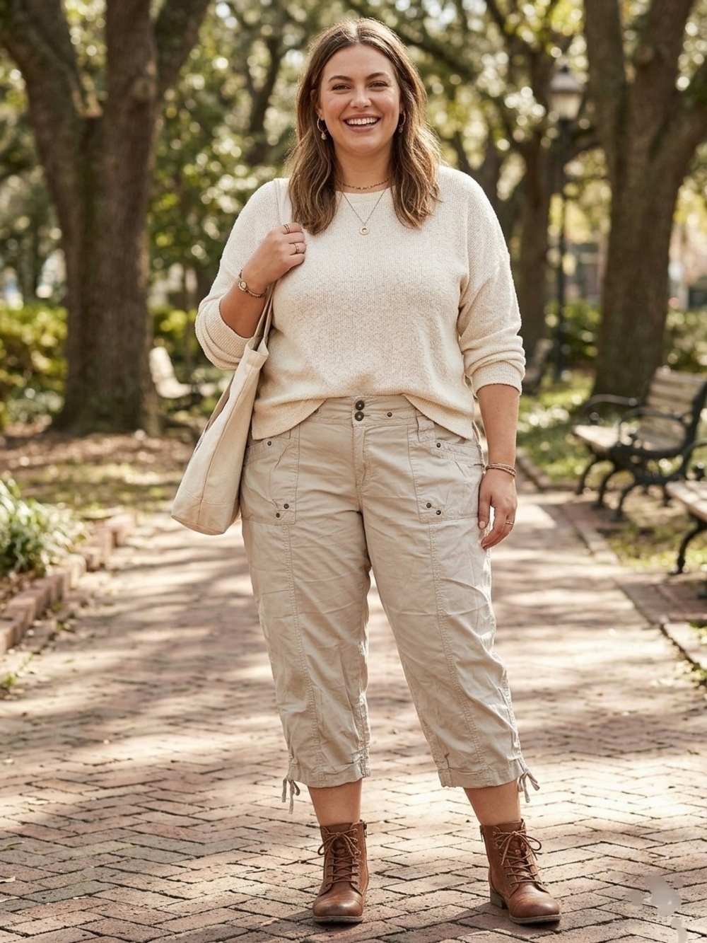 Cato Beige Cropped Cargo Capris